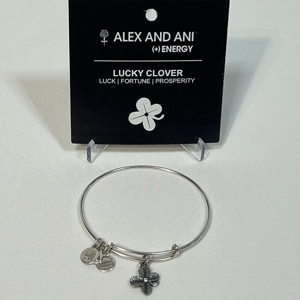 Alex and Ani Silver Lucky Clover Charm Bangle Bracelet